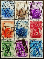Набор почтовых марок (9 шт.). "Железнодорожный выпуск (VI)". 1945 год, Бельгия.
