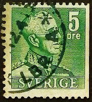 Почтовая марка (5 ö.). "Король Густав V". 1941 год, Швеция.