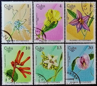 Набор почтовых марок (6 шт.). "Полевые цветы". 1980 год, Куба.