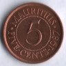 Монета 5 центов. 1987 год, Маврикий.