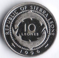 Монета 10 леоне. 1996 год, Сьерра-Леоне. Мамми Йоко.