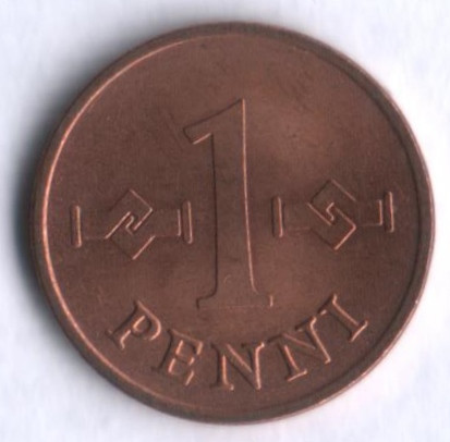 1 пенни. 1966 год, Финляндия.