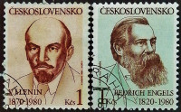 Набор почтовых марок (2 шт.). "Дни рождения Владимира Ленина и Фридриха Энгельса". 1980 год, Чехословакия.