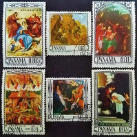 Набор почтовых марок (6 шт.). "Религиозные картины". 1966 год, Панама.