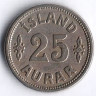 Монета 25 эйре. 1937 год, Исландия. N-GJ (цифра 
