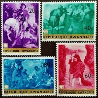 Набор марок (4 шт.). "Каритас - Репродукции картин". 1967 год, Руанда.