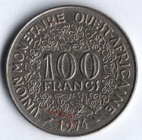 Монета 100 франков. 1974 год, Западно-Африканские Штаты.