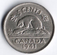 Монета 5 центов. 1941 год, Канада.