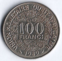 Монета 100 франков. 1989 год, Западно-Африканские Штаты.