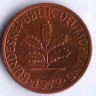 Монета 1 пфенниг. 1972(D) год, ФРГ.