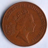 Монета 2 пенса. 1990 год, Гернси.