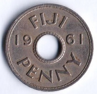 Монета 1 пенни. 1961 год, Фиджи.