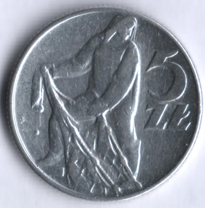 Монета 5 злотых. 1973 год, Польша.