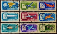 Набор почтовых марок (9 шт.). "История авиации". 1962 год, Венгрия.