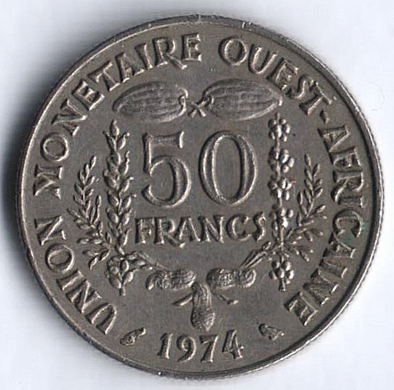 Монета 50 франков. 1974 год, Западно-Африканские Штаты.