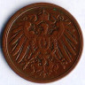Монета 2 пфеннига. 1908 год (A), Германская империя.