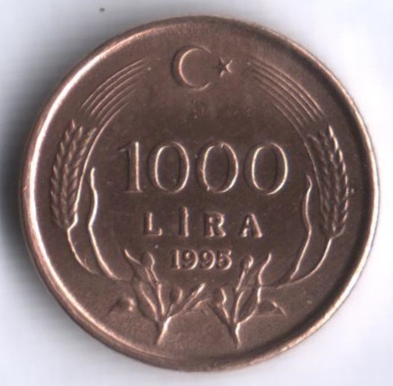 1000 лир. 1995 год, Турция.