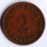 Монета 2 пфеннига. 1910 год (D), Германская империя.