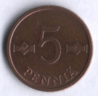 5 пенни. 1963 год, Финляндия.