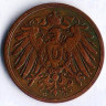 Монета 2 пфеннига. 1912 год (G), Германская империя.