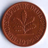 Монета 1 пфенниг. 1975(D) год, ФРГ.