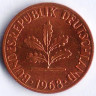 Монета 1 пфенниг. 1968(J) год, ФРГ.