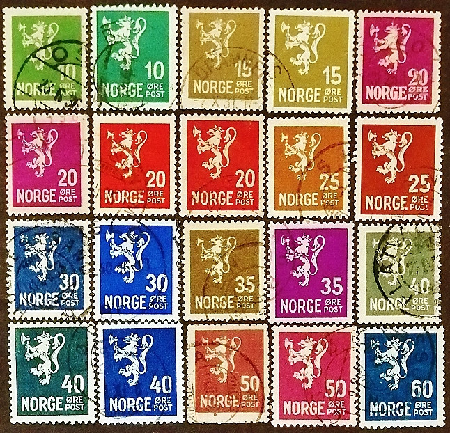 Набор почтовых марок (20 шт.). "Герб". 1923-1941 годы, Норвегия.