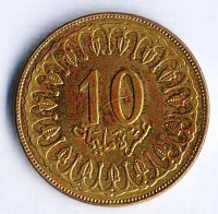 Монета 10 миллимов. 2009 год, Тунис.