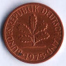 Монета 1 пфенниг. 1975(G) год, ФРГ.