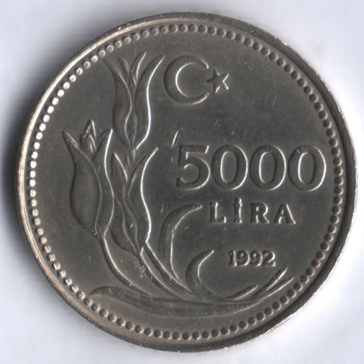 5000 лир. 1992 год, Турция.