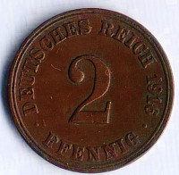 Монета 2 пфеннига. 1916 год (A), Германская империя.