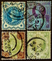 Набор почтовых марок (4 шт.). "Королева Виктория - Юбилейный выпуск". 1887-1900 годы, Великобритания.