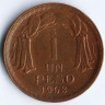 Монета 1 песо. 1953 год, Чили.