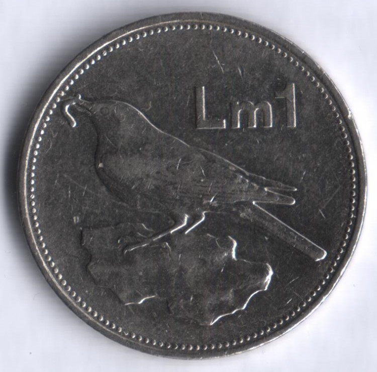 Монета 1 лира. 1986 год, Мальта.