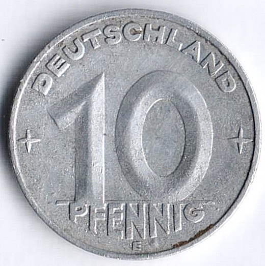 Монета 10 пфеннигов. 1953 год (Е), ГДР.