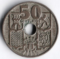 Монета 50 сентимо. 1949(53) год, Испания.