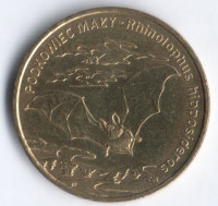 Монета 2 злотых. 2010 год, Польша. Летучая мышь.