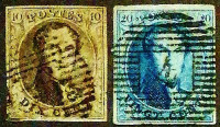 Набор почтовых марок (2 шт.). "Король Леопольд I". 1850-1854 годы, Бельгия.
