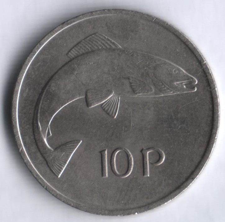 Монета 10 пенсов. 1975 год, Ирландия.