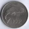Монета 10 пенсов. 1975 год, Ирландия.