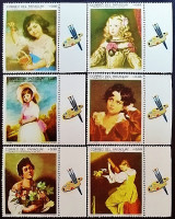 Набор марок (6 шт.). "Дети на картинах". 1968 год, Парагвай.