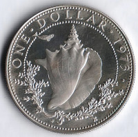 Монета 1 доллар. 1973 год, Багамские острова. Proof.