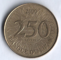 Монета 250 ливров. 2000 год, Ливан.