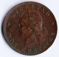 Монета 2 сентаво. 1895 год, Аргентина.