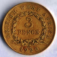 Монета 3 пенса. 1920(KN) год, Британская Западная Африка.