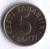 5 сентов. 1991 год, Эстония.