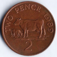 Монета 2 пенса. 1989 год, Гернси.