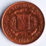 Монета 1 сентаво. 1984(Mo) год, Доминиканская Республика.