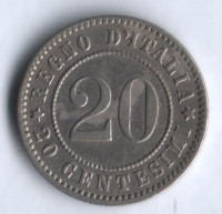 Монета 20 чентезимо. 1894"KB" год, Италия.