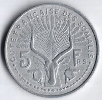 Монета 5 франков. 1948 год, Французский берег Сомали.
